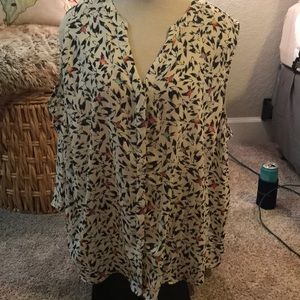 Colorful bird button down tank